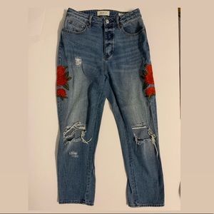 Pacsun Rose Embroidery Mom Jeans